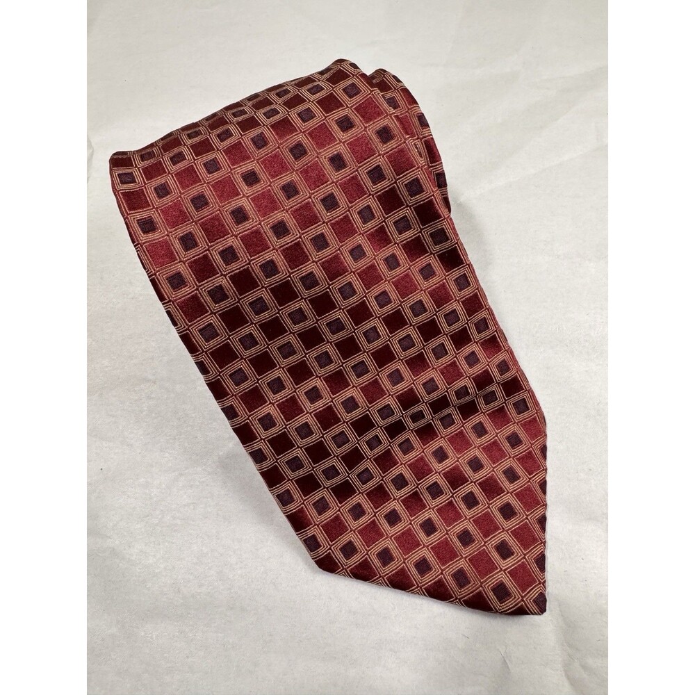 IKE BEHAR New York Mens Burgundy/Gold Silk  7 Fold Tie Squares USA 58"x4"
